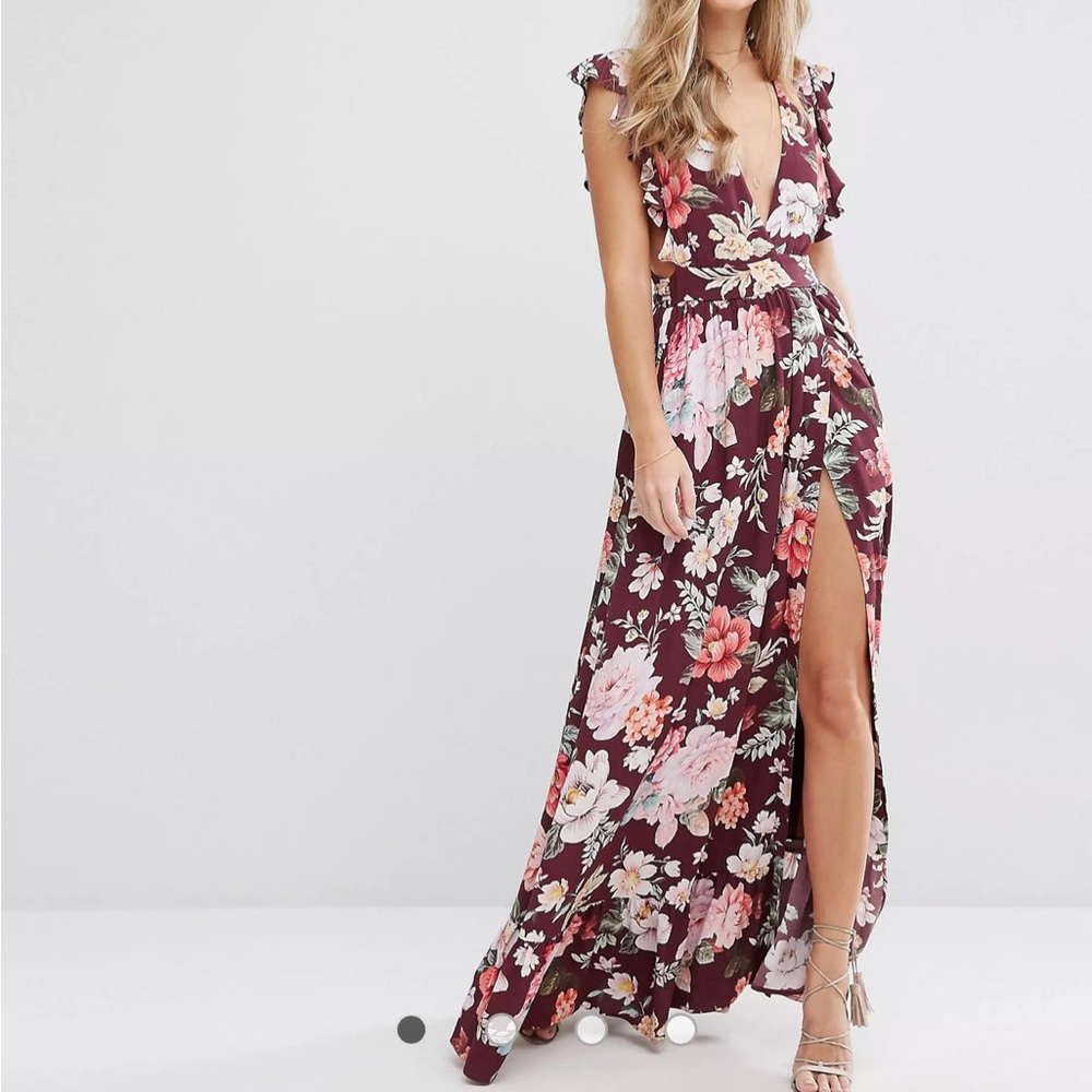 NWT Majorelle Sweet Pea Plunge Maxi Dress With Ruffle Sleeve